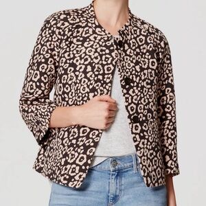 Ann Taylor Loft Brown Animal Print Leopard Cropped Jacket Blazer Women L